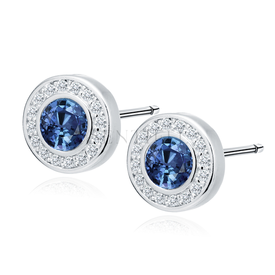 Silver (925) elegant round earrings with sapphire zirconia