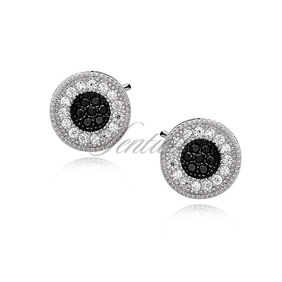 Silver (925) elegant round earrings with white and black zirconia