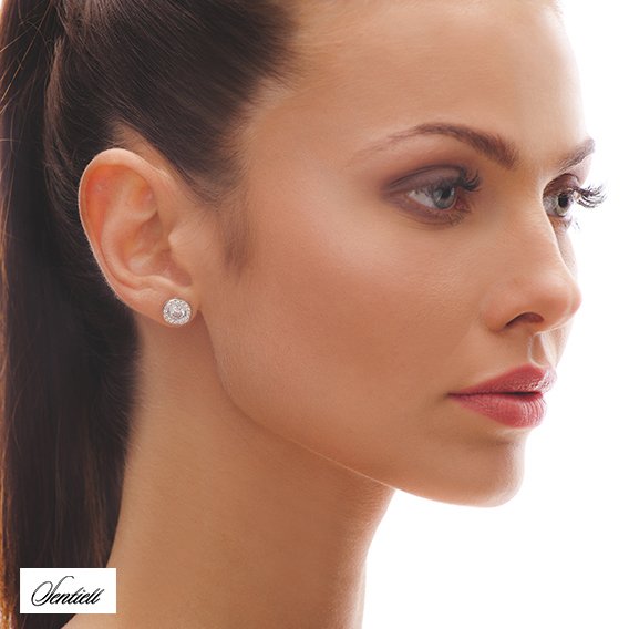 Silver (925) elegant round earrings with white zirconia