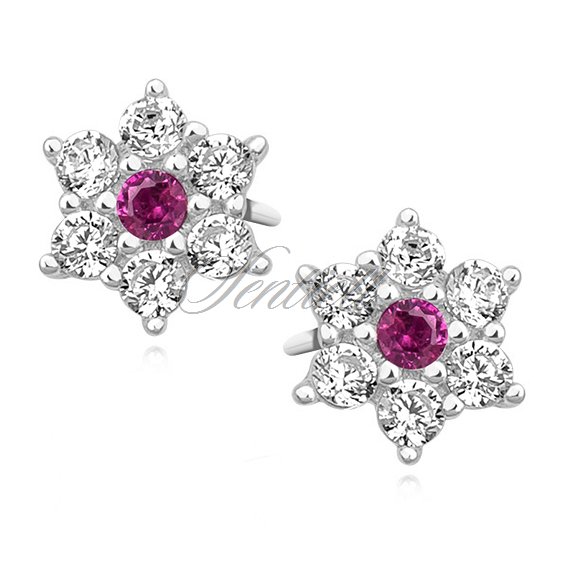 Silver (925) flower earrings with pink zirconia