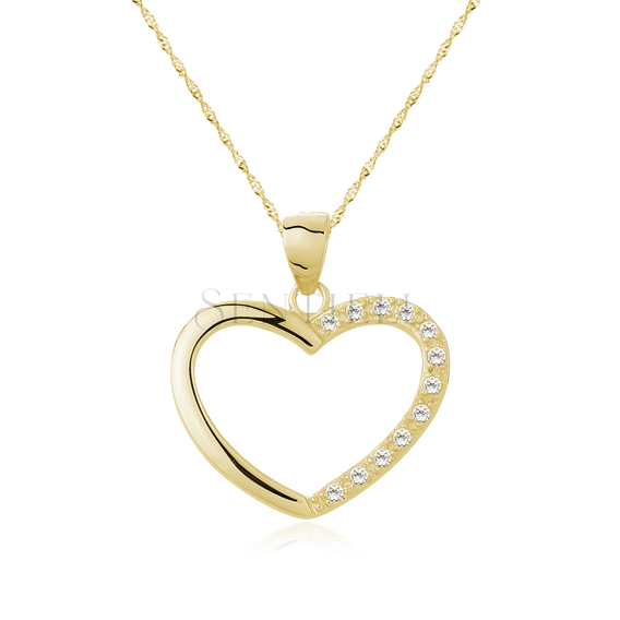 Silver (925) gold-pated heart necklace with white zirconias (Heller Farbton der Vergoldung)