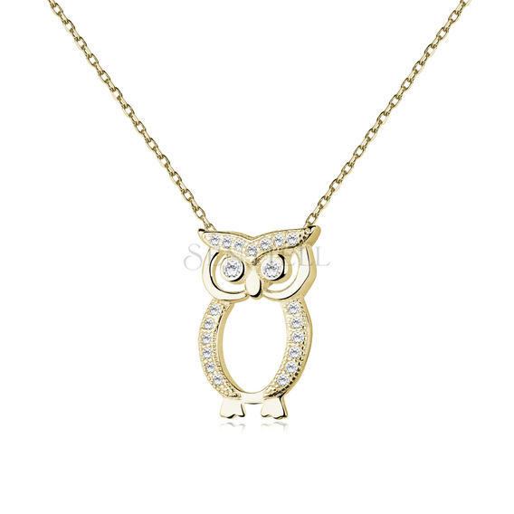 Silver (925) gold-pated owl necklace with white zirconias (Light shade of gold plating)