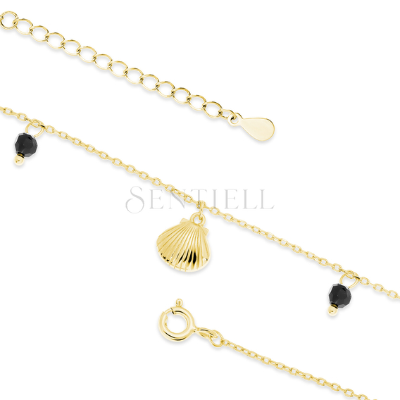 Silver (925) gold-plated anklet - shells and black spinels