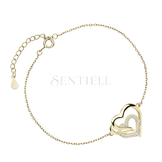 Silver (925) gold-plated bracelet triple heart with white zirconias