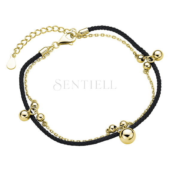 Silver (925) gold-plated bracelet with black cord and balls