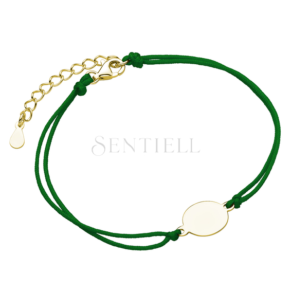 Silver (925) gold-plated bracelet with bottle green cord and circle