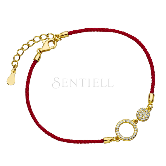 Silver (925) gold-plated bracelet with red cord - circles with zirconia