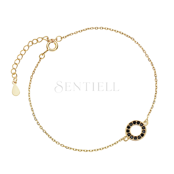 Silver (925) gold-plated bracelet with round pendant and black zirconias