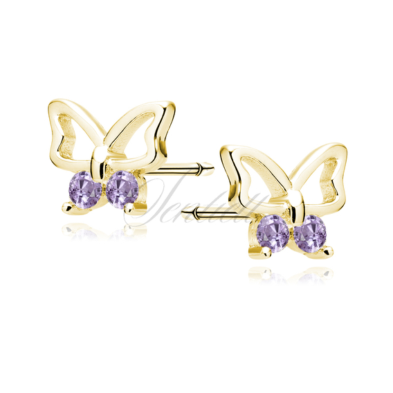 Silver (925) gold-plated earings - butterfly with violet zirconias
