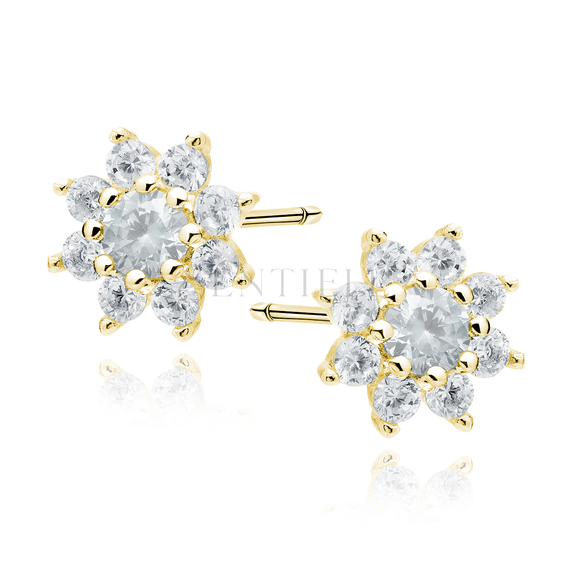 Silver (925) gold-plated earings - flower with white zirconias