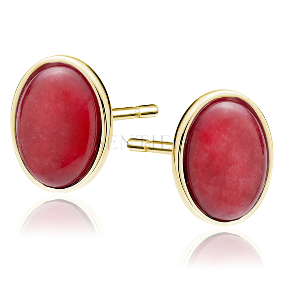 Silver (925) gold-plated earings with ruby color jadeite