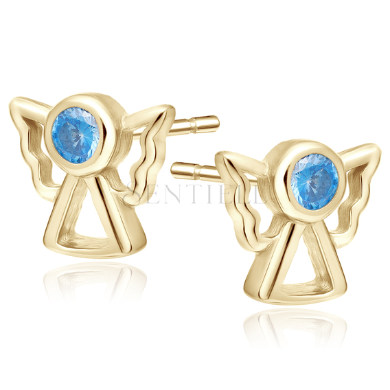 Silver (925) gold -plated earrings angels with aquamarine zirconia