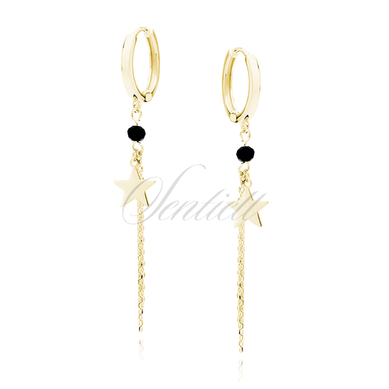 Silver (925) gold-plated earrings - circles with chains, star and black spinel