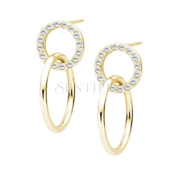 Silver (925) gold-plated earrings - circles with white zirconias