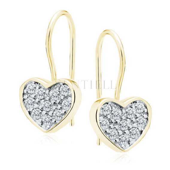 Silver (925) gold-plated earrings - hearts with white zirconias