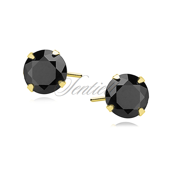 Silver (925) gold-plated earrings round black zirconia diameter 5mm