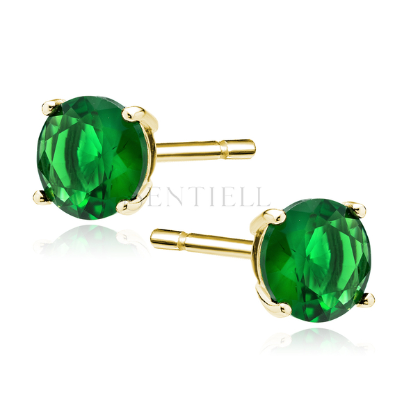 Silver (925) gold-plated earrings round green zirconia diameter 7mm