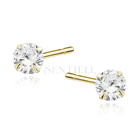 Silver (925) gold-plated earrings round white zirconia diameter 5mm