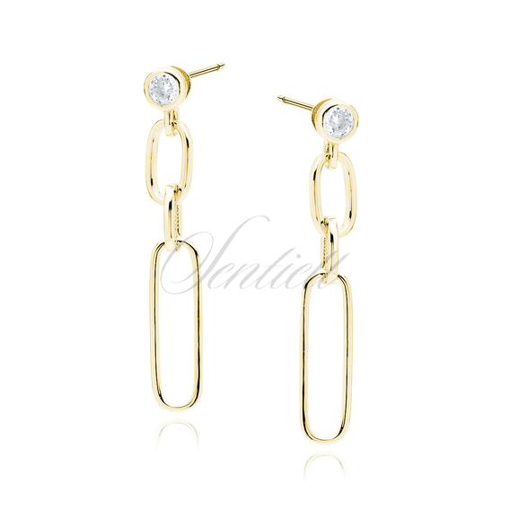 Silver (925) gold-plated earrings three chain links with white zirconia