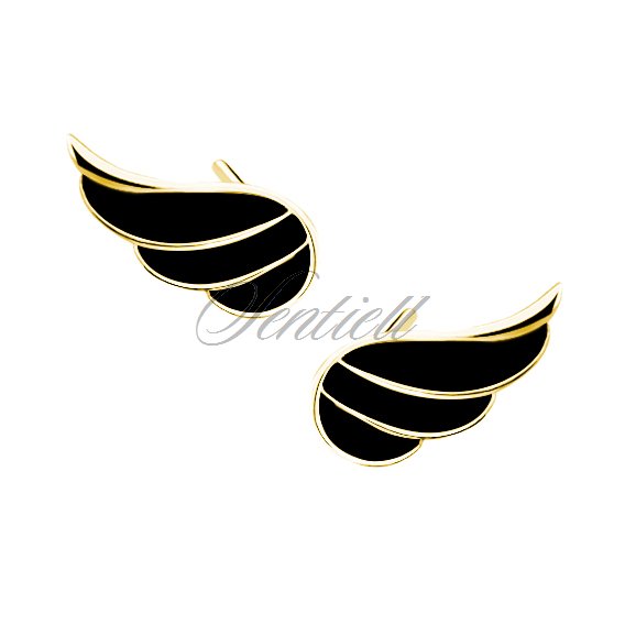 Silver (925) gold-plated earrings - wings with black enamel