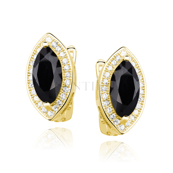 Silver (925) gold-plated earrings with black zirconia