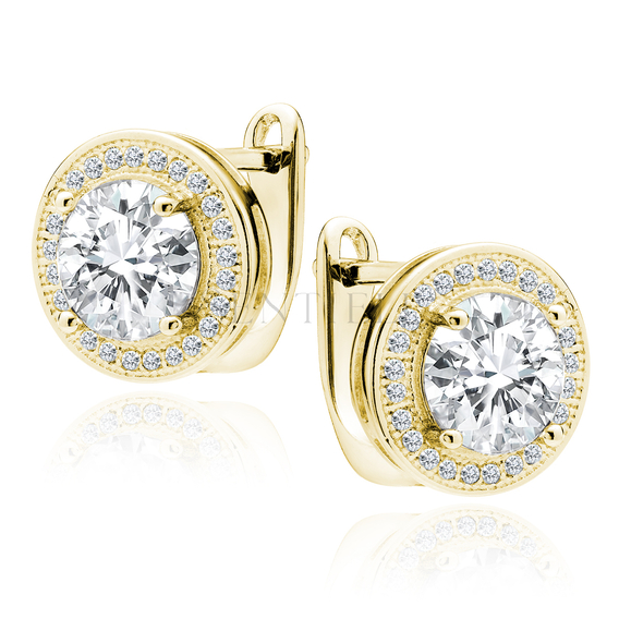 Silver (925) gold-plated earrings with round white zirconia