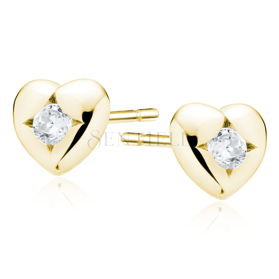 Silver (925) gold-plated heart shape earrings with zirconia