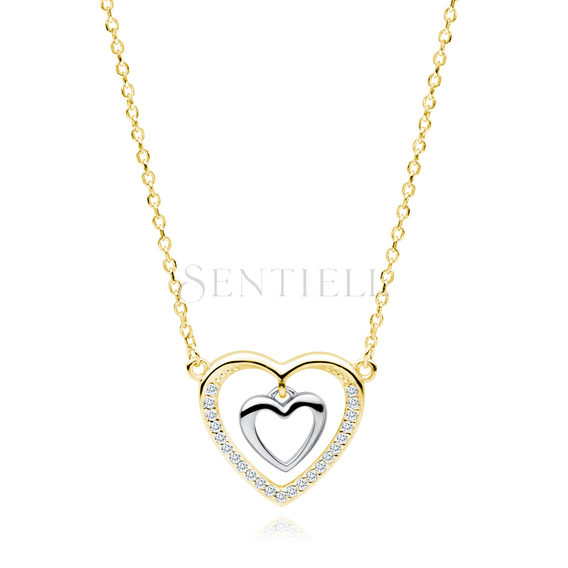 Silver (925) gold-plated necklace - double heart with zirconias