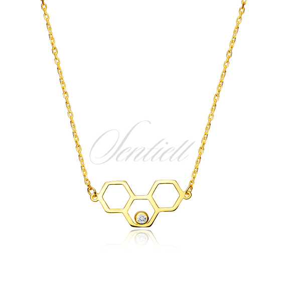 Silver (925) gold-plated necklace - honeycomb with white zirconia