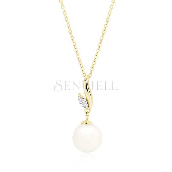 Silver (925) gold-plated necklace pearl with white zirconia