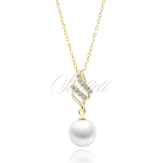 Silver (925) gold-plated necklace pearl with white zirconias