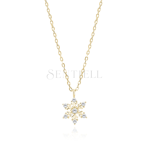 Silver (925) gold-plated necklace snowflake with white zirconias