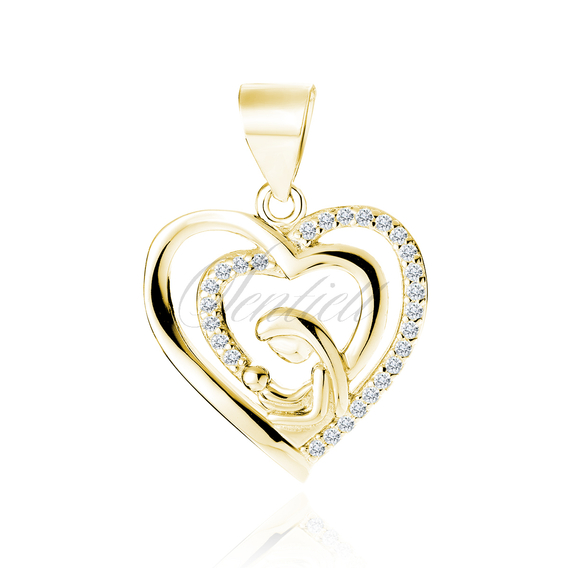 Silver (925) gold-plated pendant Mother with child in heart - white zirconias
