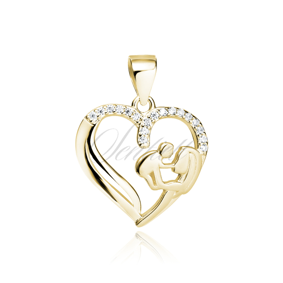 Silver (925) gold-plated pendant Mother with child - white zirconias