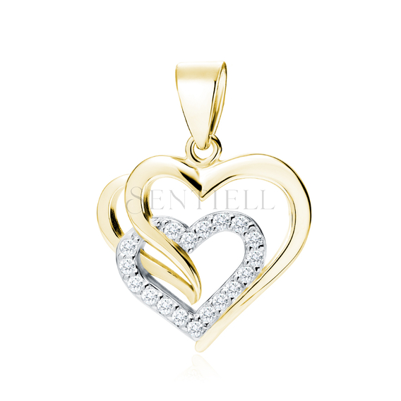 Silver (925) gold-plated pendant triple heart with white zirconia