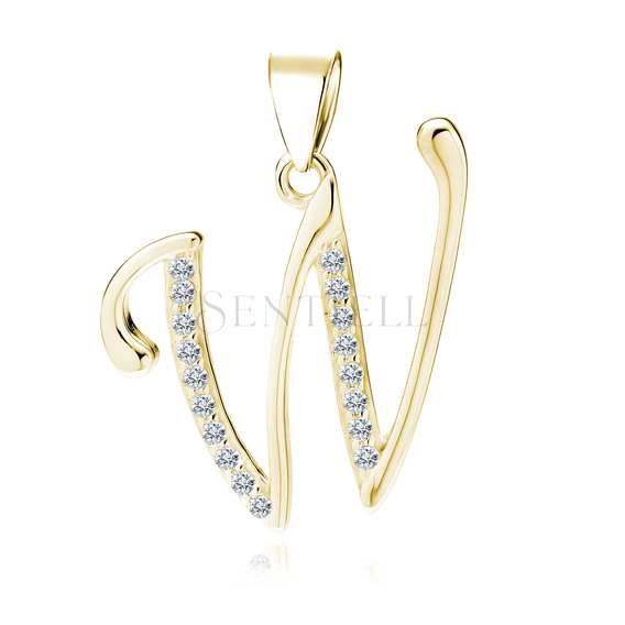 Silver (925) gold-plated pendant white zirconias - letter W