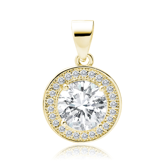 Silver (925) gold-plated pendant with round white zirconia