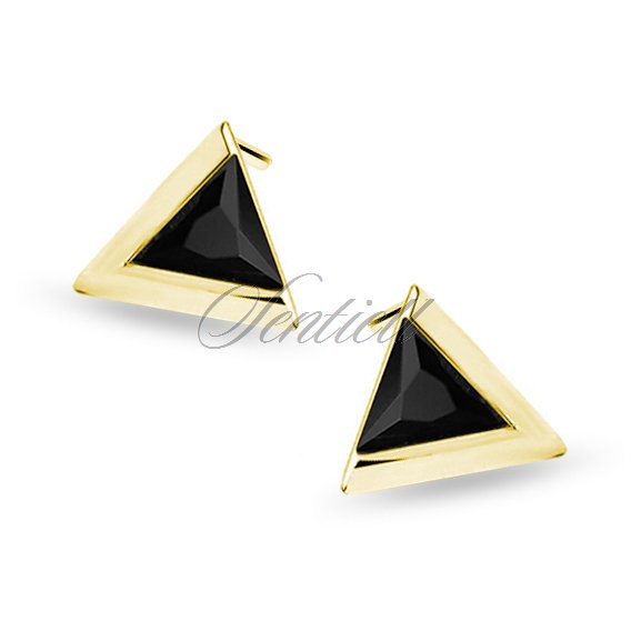Silver (925) gold-plated triangle earrings with black zirconia