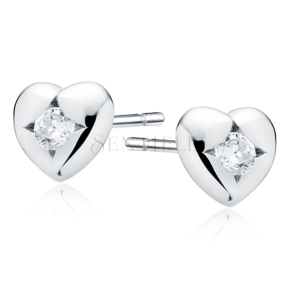 Silver (925) heart shape earrings with zirconia