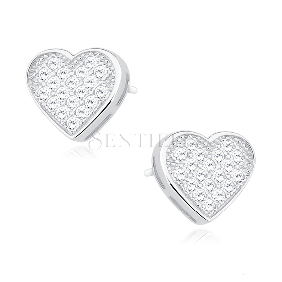 Silver (925) hearts earrings with zirconia