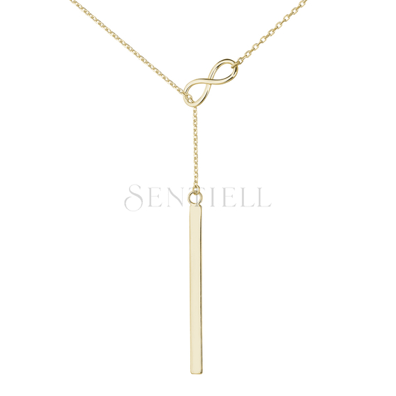 Silver (925) lariat necklace with infinity and rectangle pendant - gold plated