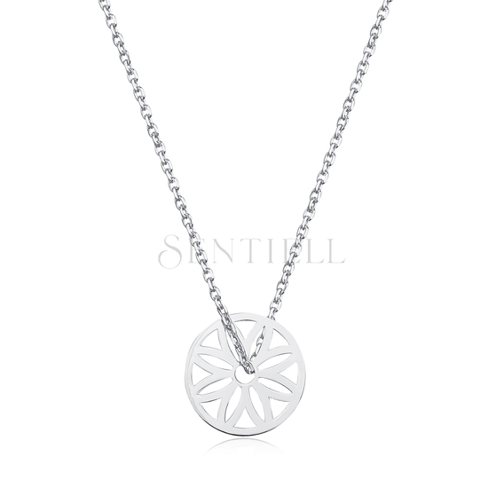 Silver (925) necklace - circle with openwork flower