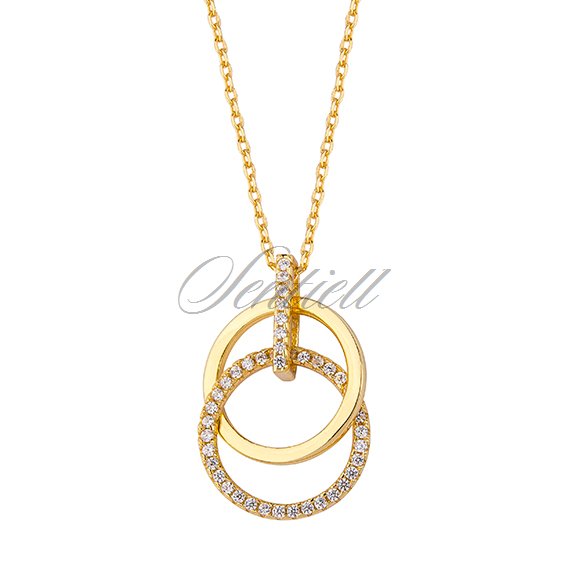 Silver (925) necklace - cirlces with zirconia - gold-plated