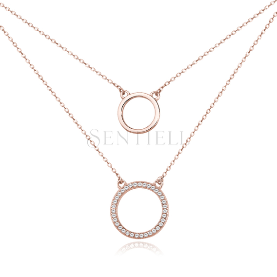 Silver (925) necklace - cirlces with zirconia - rose gold plated