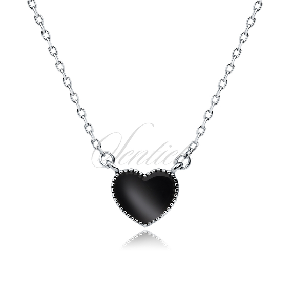 Silver (925) necklace - heart with black enamel