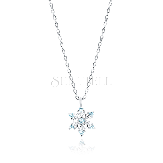 Silver (925) necklace snowflake with aquamarine zirconias