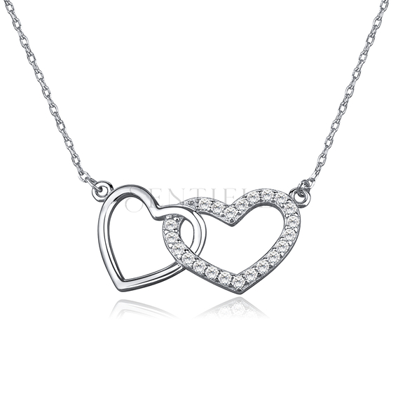 Silver (925) necklace two hearts with zirconia