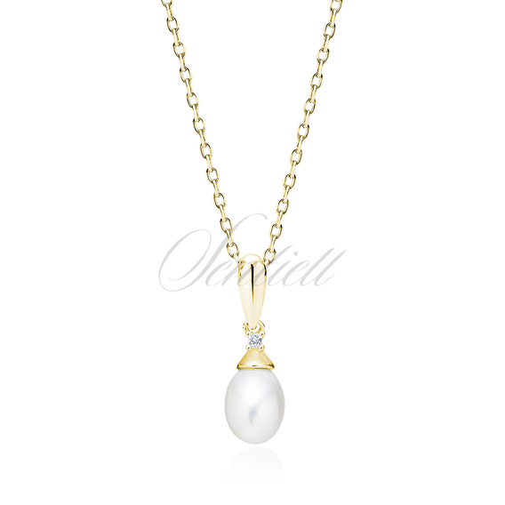 Silver (925) necklace with pearl and white zirconia