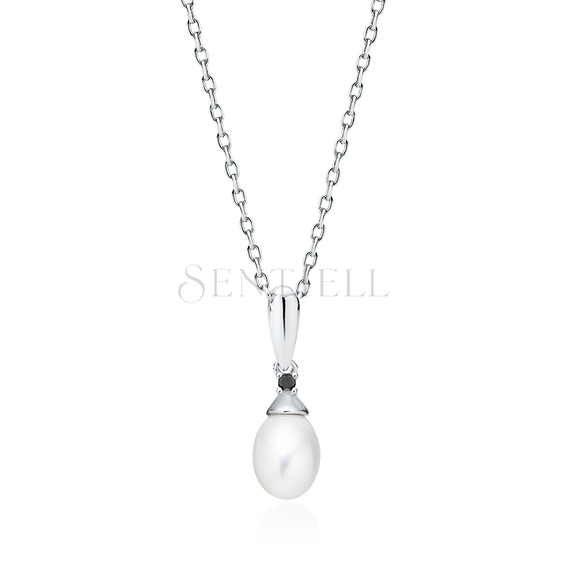 Silver (925) necklace with pearl and white zirconia