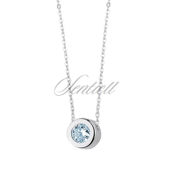 Silver (925) necklace with round pendant and auamarine zirconia